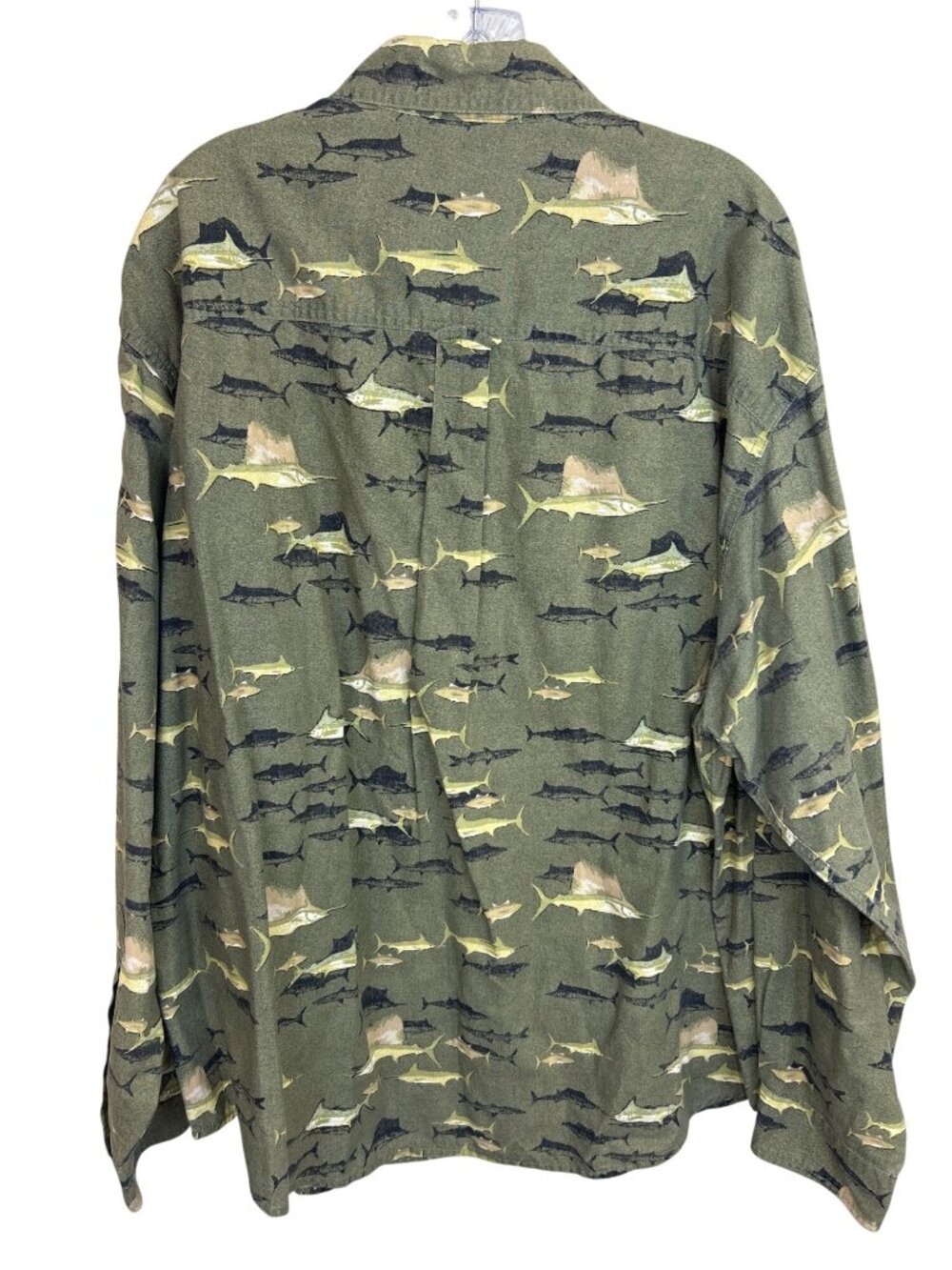 Vtg Woolrich Sz 2XL Fish Print Button Up Shirt Long Sleeve Green Coastal Retro - Picture 4 of 9